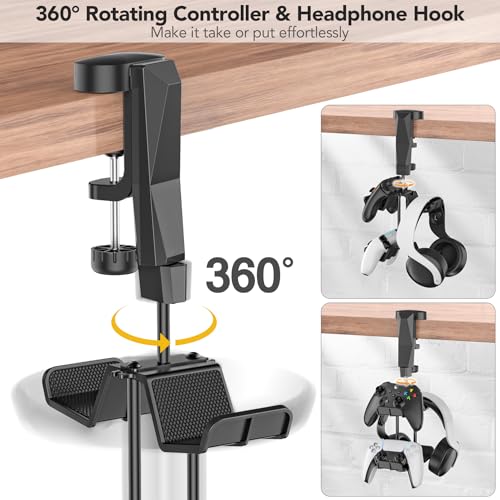 image for Kosker Controller Holder with Headphone Hook Clip Over & Under Desk, 2