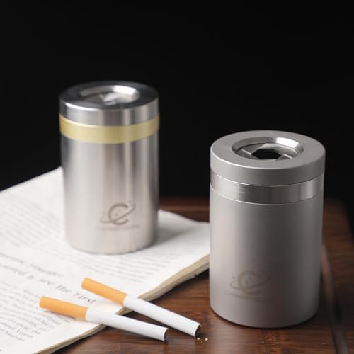 Image of Mechanical Gear Car Ashtray With Lid, Unisex Portable Car Travel Deodorant Windproof Removable Car Ashtray, Smokeless Self-Extinguishing Cigarette Ashtray Cup Holder (Matte color)