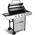 4 Burner Propane Gas Grill Combo w/Side Burner, 3-in-1 BBQ Grill with Charcoal Smoker & Griddle Plate, 46,650 BTU, 448 Sq.In. Stainless Steel Outdoor Cooking Station