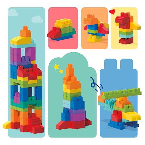 MEGA Bloks-Big Building Bag Sacca Ecologica, 80 Pezzi, Blocchi da Costruzione, Giocattolo per Bambini 1+ Anni, Colore Blu, DCH63 - Lego - Immagine 6