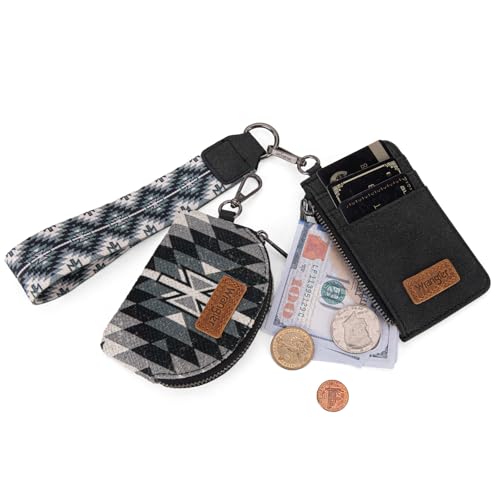 Image of Wrangler Western Aztec Keychain Wristlet Wallets for Women Dual Pouch Wristlet Portable Credit Card Holder Wallet with Zipper Pocket WG2213-W0051BK