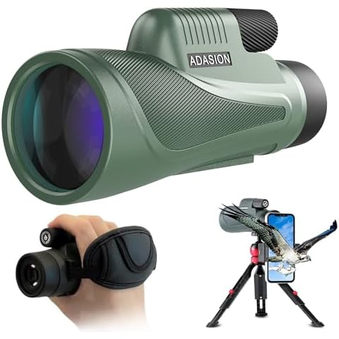 Adasion 12x56 High Definition Monocular Telescope with Smartphone Adapter&Tripod, BAK4 Prism FMC High Power Monocular with Clear Low Light Vision for Wildlife Hunting Camping Travelling Star Watching Cover