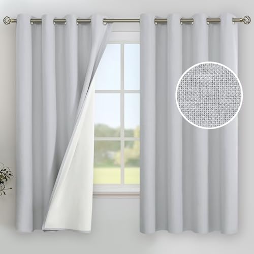 Image of YoungsTex Light Grey Linen Blackout Curtains 63 Inch Length for Bedroom, Thermal Insulated Drapes with Grommet Room Darkening for Living Room, 2 Panels, 52 X 63 Inch