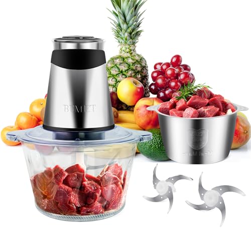 Electric food processor vegetable chopper 500W 2x8cup bowls 2 bi-...