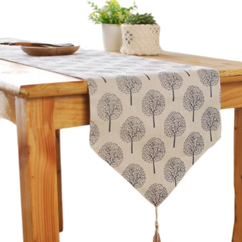 CosyAurora Linen Table Runner Mulberry Trees Beige