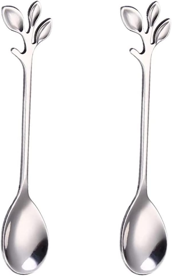 20 Pack Stainless Steel Leaf Coffee Spoon Tableware Dessert Spoons, Stirring, Mixing, Sugar, Stir, Ice Cream, Cake, Teaspoon 4.7 inch Silver