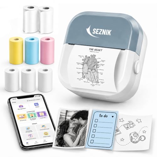 Image of SEZNIK Mini Printer, Inkless, Thermal, Portable Printer for Study Notes (Blue)