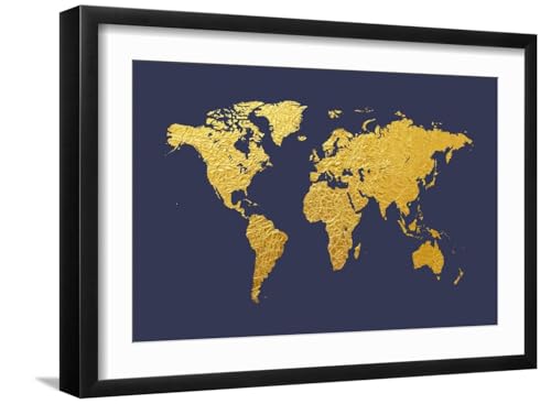ART.COM Wall Art Print World Map Gold Foil on Black