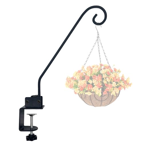 NEECONG Heavy Duty Deck Hook,Courtyard Decoration,Pole 16.5”Long Metal Deck Railing Hooks for Hanging Bird Feeders,Planters,Suet Baskets,Lanterns,Wind Chimes,Clamp Mounted,Under 18 LBS