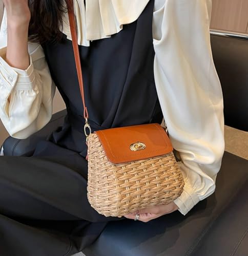 Obosoyo 2025 Trendy Woven Straw Crossbody Bag Women Small Square Shoulder Bag Summer Beach Daily Use Twist Bag4