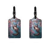 AFPANQZ Otter Luggage Tags Fashion for Kids Girl Teen Women Leather Suitcase Labels Tag PU Leather Travel Bag Tags for Cruise Ships Airplane