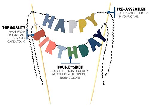 Tecca Happy Birthday Cake Topper Banner With Ombre Color Double-Sided Bunting Paper Letters. Handmade Food-Grade Safe Multi-Colored Party Decor. Pre-Assembled And Reusable For Any Age Or Themed Party. #TOP4