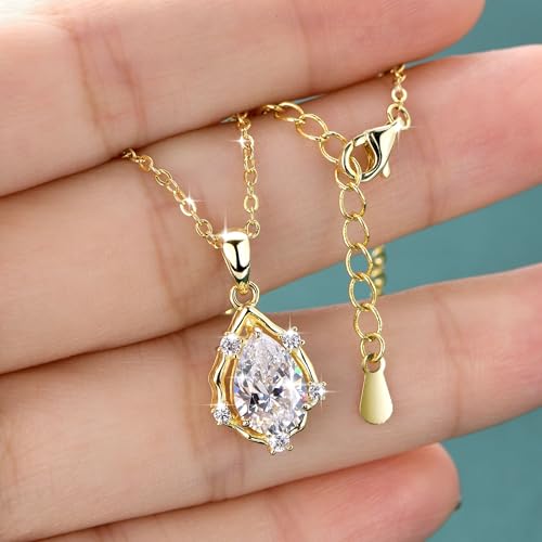 AOKSUNS Pendant Necklace for Women, 5A Cubic Zirconia Solitaire Necklace for Women, CZ Vintage Teardrop Pendant 18"+2" Adjustable Chain, Trendy Jewelry Gift Birthday Anniversary Valentines, Gold by AOKSUNS - Used condition - Image 5