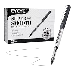 EYEYE 0.5mm Black Rollerball Pens 25 Pack, Extra Fine Point Roller Ball Pen Quick Dry, Liquid Ink Pens Fine Point Smooth Writing Pen for Journaling, Note Taking, Office, School Supplies