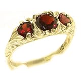 Luxus Geschenk Box Damen-Ring Trilogie solide 9 Karat Gold Gelbgold Granat - Verfügbare Größen : 50 bis 64