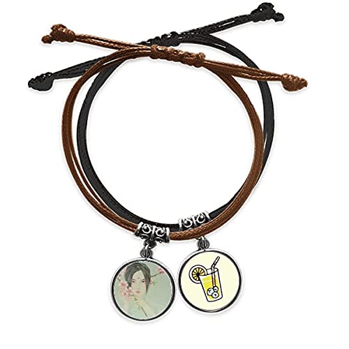 Bracelet de main aquarelle chinoise en fleur de pêcher avec finitions cuir haut de gamme