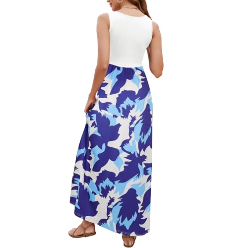 Image of Sherosa Women Boho Chevron Striped Floral Printed Summer Sleeveless Tank Long Maxi Party Dress