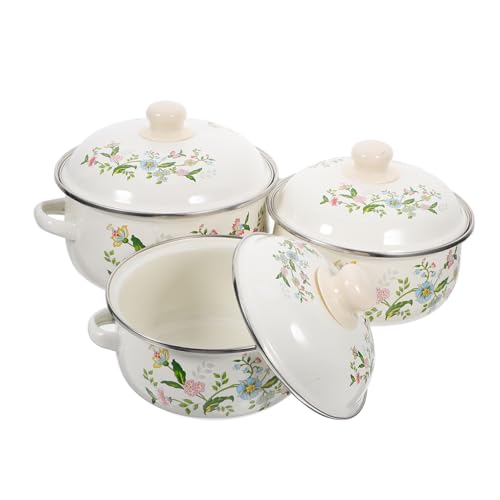 TOPBATHY 3pezzi Pentole Smaltate Set da Cucina Pentola per Brodo e Pasta Doppi Manici Pentola da Cucina Leggera e Facile da Riporre