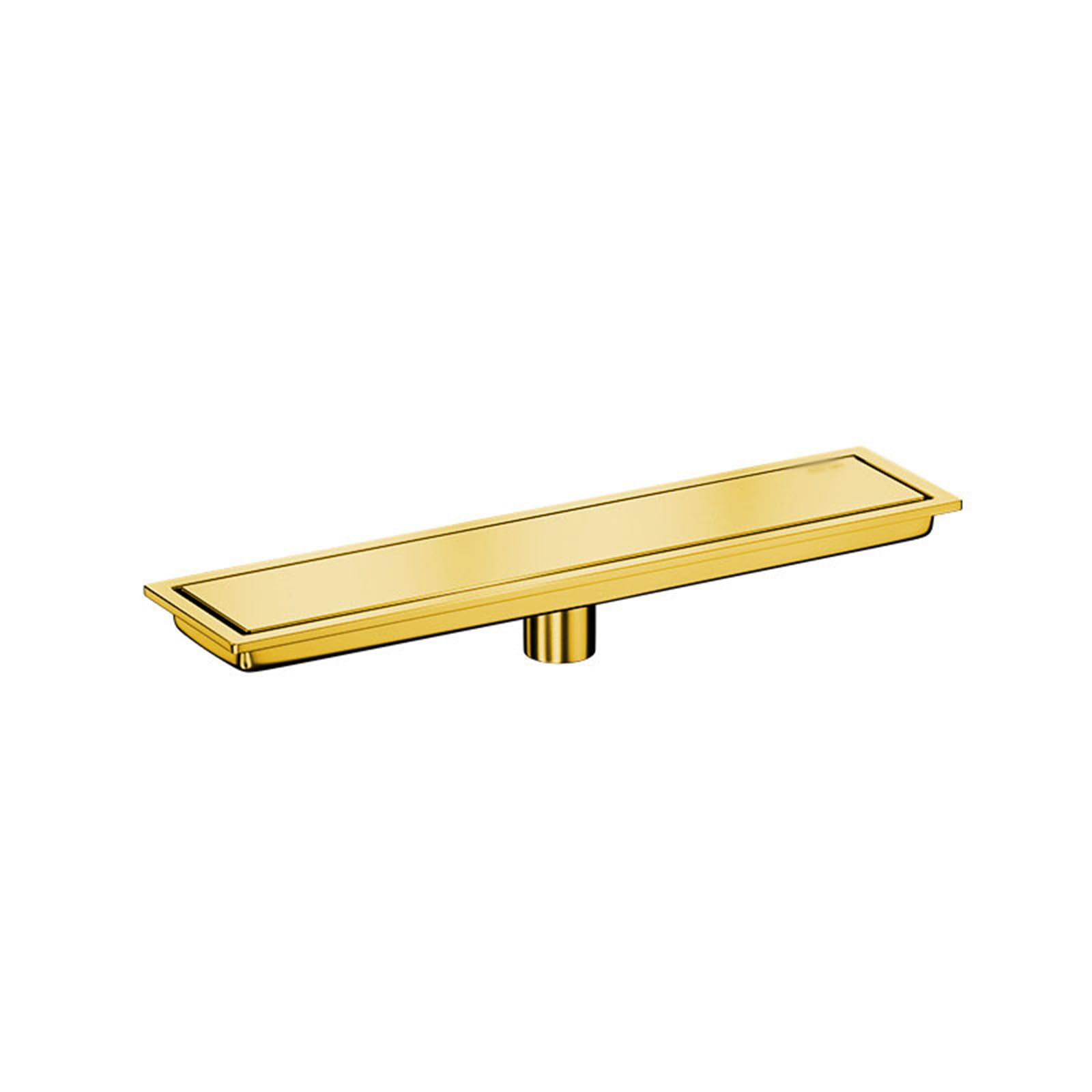 Égouttoir de douche linéaire rectangulaire doré avec filtre à cheveux amovible pour cuisine, salle de bain, garage, sous-sol (10 x 40 cm)