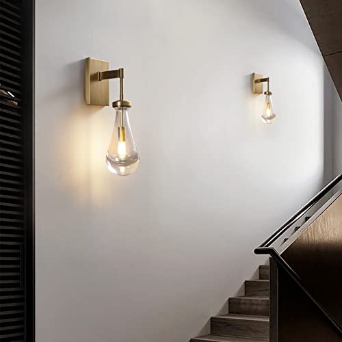 Ringrain Wall Sconces Modern Raindrop Wall Lights Set Of 2, Brass Indoor Vanity Light Fixtures For Bathroom,Raindrop Wall Lamp With Hand Blown Solid Glass Perfect For Bedroom, Living Room #TOP3