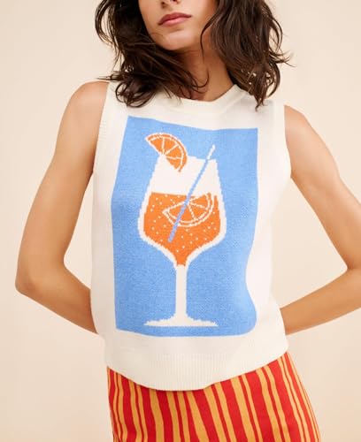 Women Graphic Sweater Vest Y2k Sleeveless Lobster Pullover Top Crew Neck Lightweight Fall Knit Tank Top3