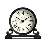 JONES CLOCKS® Saloon Mantel Clock | Traditional Double Scroll Design | Black | Roman Numerals | Classic Style for Desk, Table, Shelf or Bedside