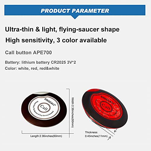 SINGCALL Wireless Waiter Paging Button,Ultrathin Single Call Button APE700 Can't Be Used Alone