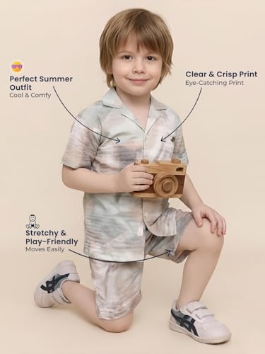 Image of POLKA TOTS 100% Cotton Co-Ord Set for Boys | Half Sleeve Shirt & Shorts Beach Outfit for Kids | Ultra-soft & Breathable Summer Clothes for Toddler & Baby Boy | Casual Dress & Printed Nightwear Set