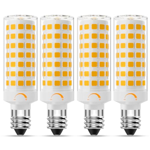 Lacnooe E11 LED Bulb Dimmable JDE11 120V 75W Halogen Candelabra Bulbs Equivalent T3 T4 Mini Base JD E11 Bulb 3000K Warm White 7W 750LM E11 for Ceiling Fans Chandeliers Cabinet Lighting 4 Pack