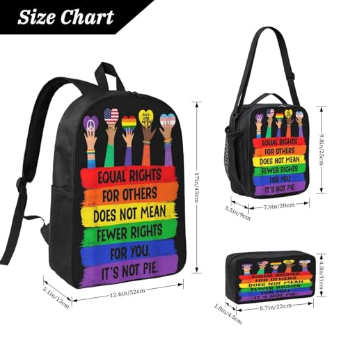 LGBT Gay Pride Peace Love 17 Inch Backpack Sets Lunch Bag Lightweight Daypack for Men Women 3Pcs2