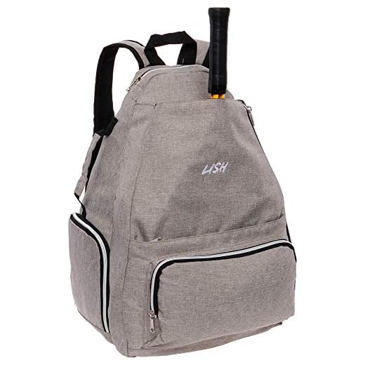 LISH Game Point Tennis Backpack w/Shoe Compartment - Racket Holder Equipment Bag for Tennis, Racquetball, Squash (Grey)