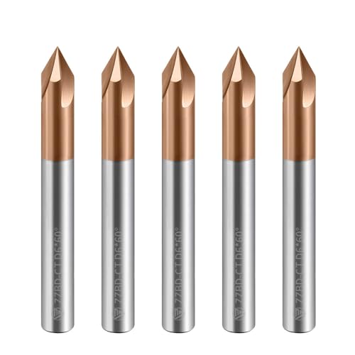 Image of Carbide Chamfer End Mills CNC Carving Bits 3 Flute TiSiN Coating V Groove 60 Degree for Different Material Like Steel Aluminum Copper Alloy 5 Pcs D6*50mm