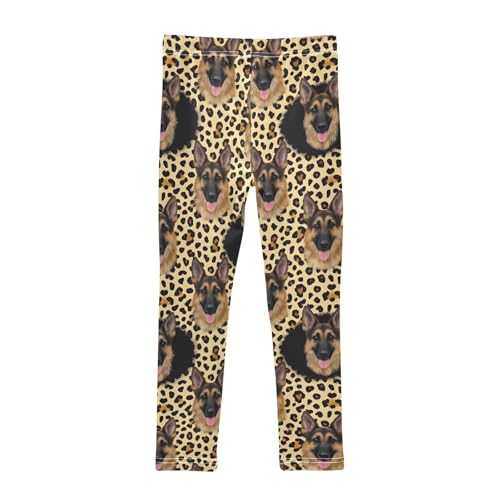 German Shepherd Leopard Print Girls Leggings Soft Stretch Workout Yoga Dance Pants for Kids Casual Tights2