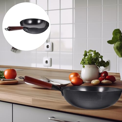 Wok tradicional de hierro forjado de 32 cm con mango de madera miniatura 5