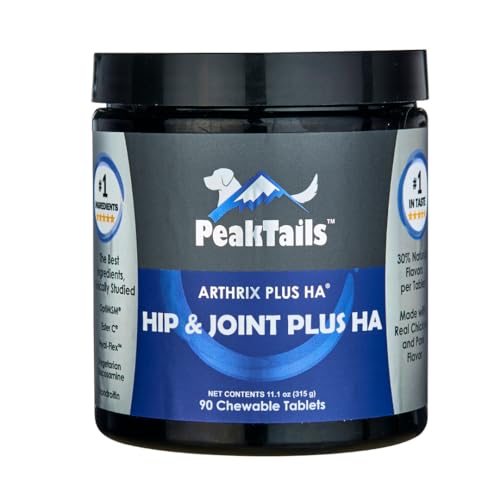 KALA HEALTH PeakTails Hip & Joint Plus HA for Dogs – 90 Tablets, Glucosamine, Chondroitin, OptiMSM, Vitamin C & Hyaluronic Acid – Supports Joint Mobility & Comfort