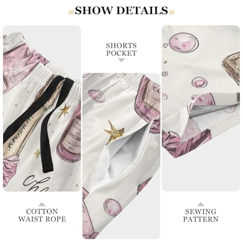 Men's Pajama Shorts Champagne Bottles Pink Bows Mens Sleep Pants with Pockets Soft Short Pajama Bottoms3