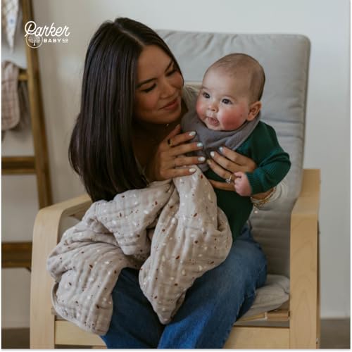 Image of Parker Baby Muslin Blanket | 100% Soft Cotton Toddler Quilt & Baby Muslin Swaddle | Gender Neutral Design 47 inch x 47 inch Blanket