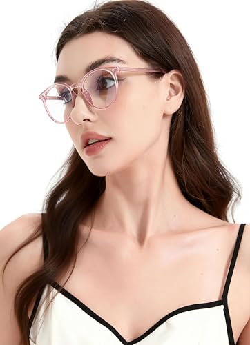 Image of Blue Light Blocking Glasses for Women and Men, Round Frame Computer Gaming Anti Eyestrain & UV Glare RF6213 (Flesh Pink)