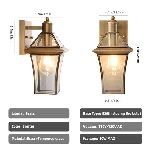 Hemali Brass Exterior Sconces, Outdoor Wall Light Fixtures for Front Porch - image 5