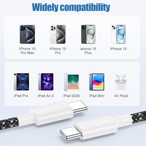 Image of USB C to C Charging Cable 10ft, 60W Fast Type C to C Charger Cord Long for Apple iPhone 17 Pro Max /17 Air /16 Pro Max /15 Plus, MacBook Pro 2021 /2020 /2019,iPad 12.9 /11 inch /Mini /Air 5 /4,Samsung Galaxy