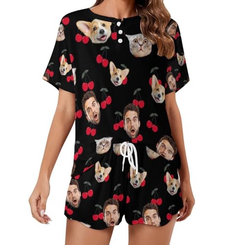 Custom Pajamas Pants Love Heart Personalized Funny PJ Pant Design with Face Pajama Cherry