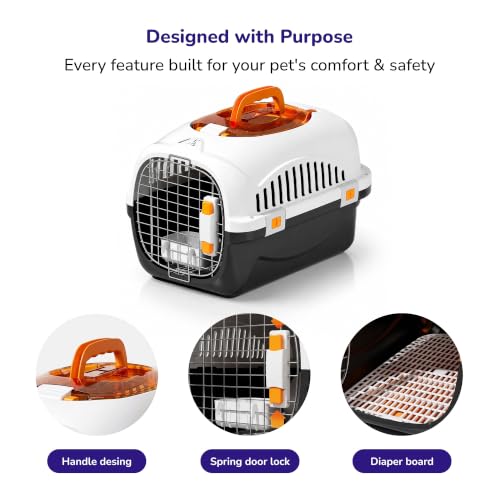 Image of Petverse Pet Carrier for Cats & Small Dogs | Hard-Sided Pet Travel Crate with Wire Door, Ventilated Side Panels & Top Handle | Secure Portable Pet Air Box for Vet Visits, Car & Travel