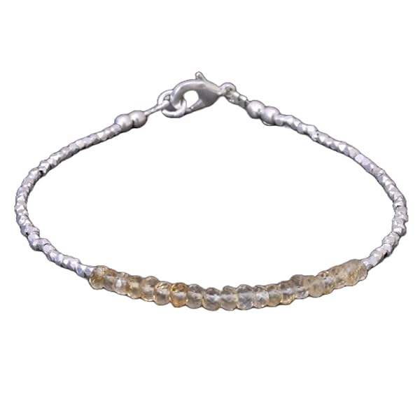 LKBEADS Citrine rondelle 5mm faceted 7inch Sterling Silver Stacking Beaded Bracelet, Simple Layering, Dainty Gemstone Bracelet, Fine Jewelry, Minimalist,