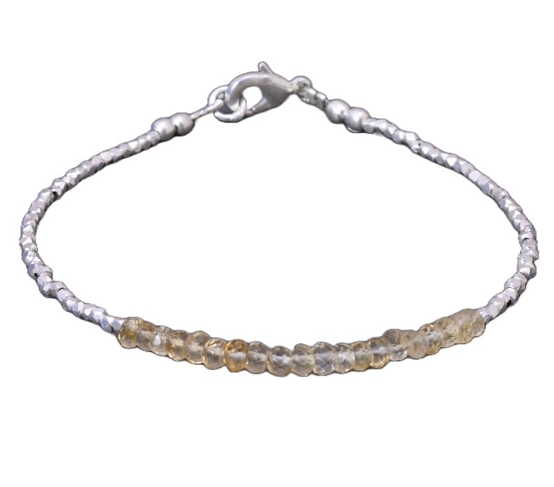 Bracelet citrine 5mm perles de pierres fines cadeau élégant en argent 925