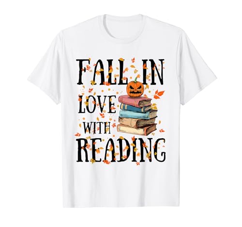 Fall In Love With Reading Book Autumn Pumpkins Halloween T-Shirt