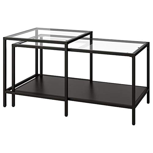 Discount Seller Nest of tables, set of 2, black-brown, glass, 90x50 cm durable and easy to care for. Coffee tables. Coffee & side tables. Tables & desks. Furniture. Environment friendly.