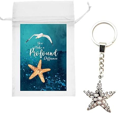Smiling Wisdom Starfish Story | 10 Bulk Appreciation Gifts | 10 Cards +10 Bags+10 Keychains | Team Staff Volunteers Teachers | Make a Profound Difference | Teal Cards Silver Hollow Starfish