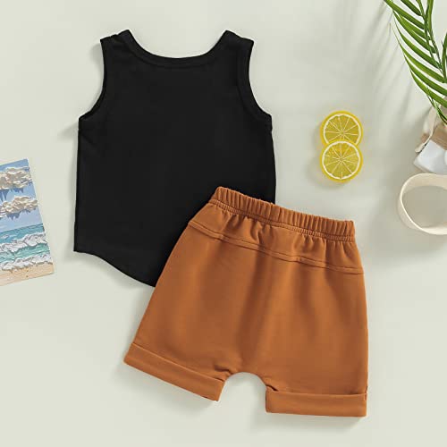 Hnyenmcko Toddler Baby Boy Clothes Solid Color Sleeveless Tank Tops + Jogger Shorts Set Infant Summer Outfits (A-Black, 12-18 Months) #TOP5