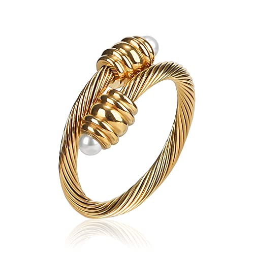 Cable Ring, a Cuff Pearl Ring Designed to Fit Finger Circumference Between 70mm-90mm