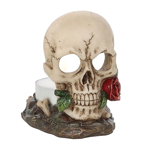 Gothic Halloween Skull Rose Tealight Holder - Haunting Table Decor & Spooky Party Centerpiece